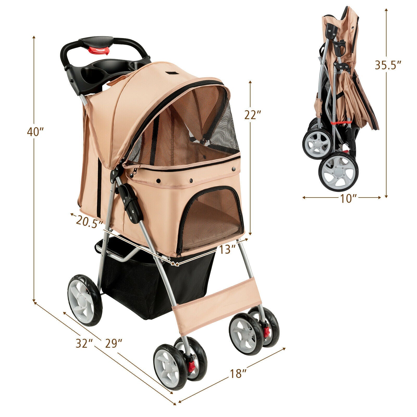 Foldable Pet Stroller 4-Wheel Travel Carrier