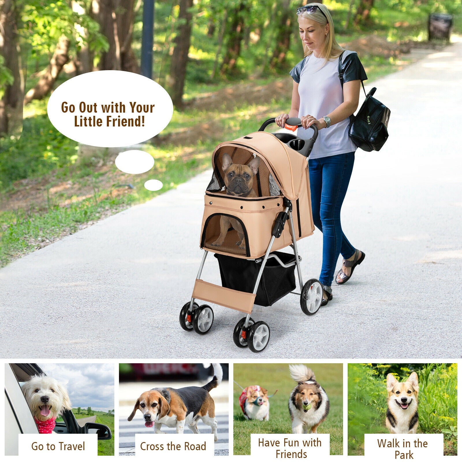 Foldable Pet Stroller 4-Wheel Travel Carrier